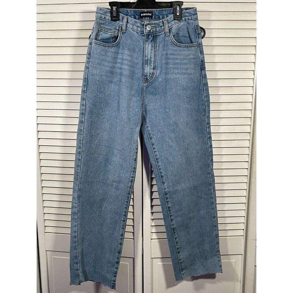 MOMOKROM Women's High Rise Raw Hem Denim Mom Jeans Size 8 US
